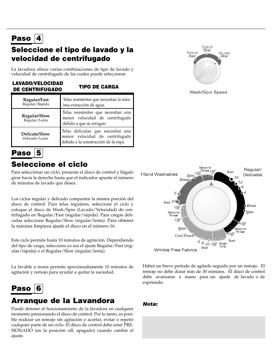 Paso 6 paso 5, Seleccione el ciclo, Arranque de la lavandora | Maytag LAT3500AAE User Manual | Page 25 / 28