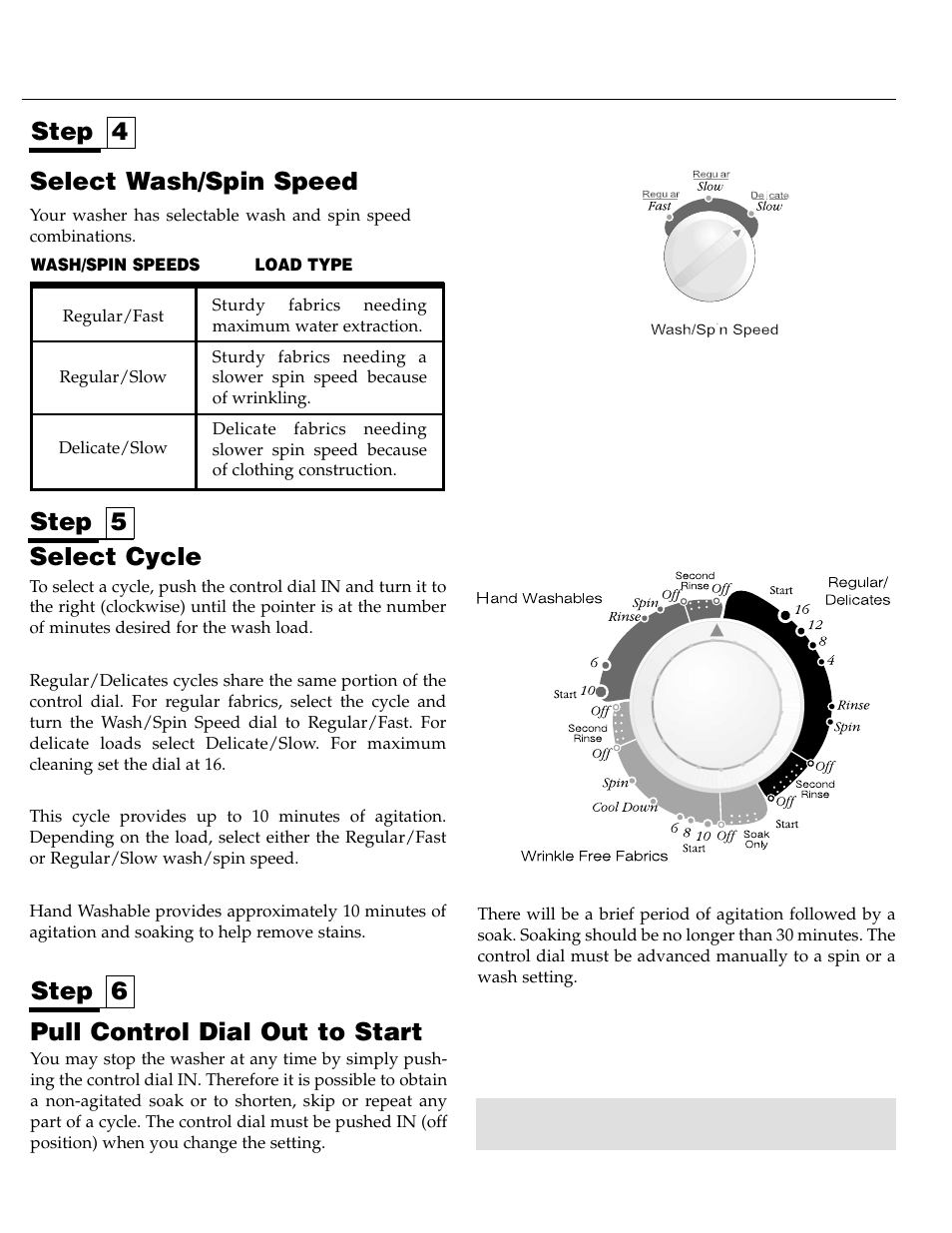 Step 6 step 5, Select cycle, Pull control dial out to start | Select wash/spin speed, Step 4 | Maytag LAT3500AAE User Manual | Page 5 / 28