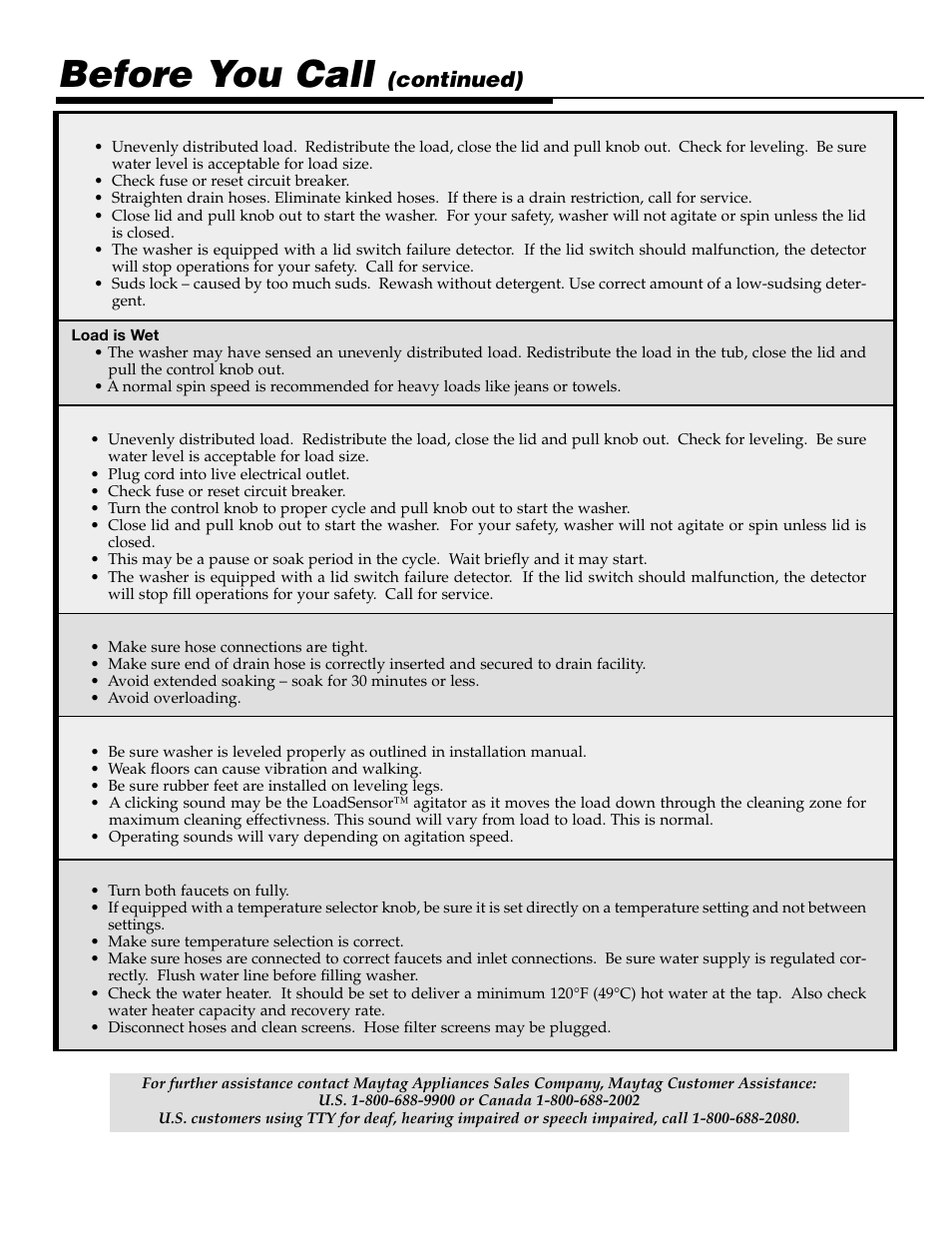 Before you call, Continued) | Maytag LAT3500AAE User Manual | Page 8 / 28