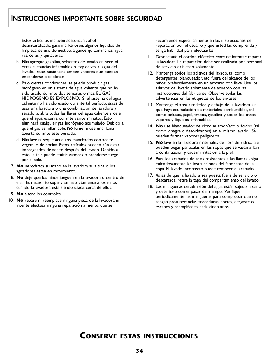 Nstrucciones importante sobre seguridad, Onserve estas instrucciones | Maytag FAV6800AWQ User Manual | Page 35 / 48