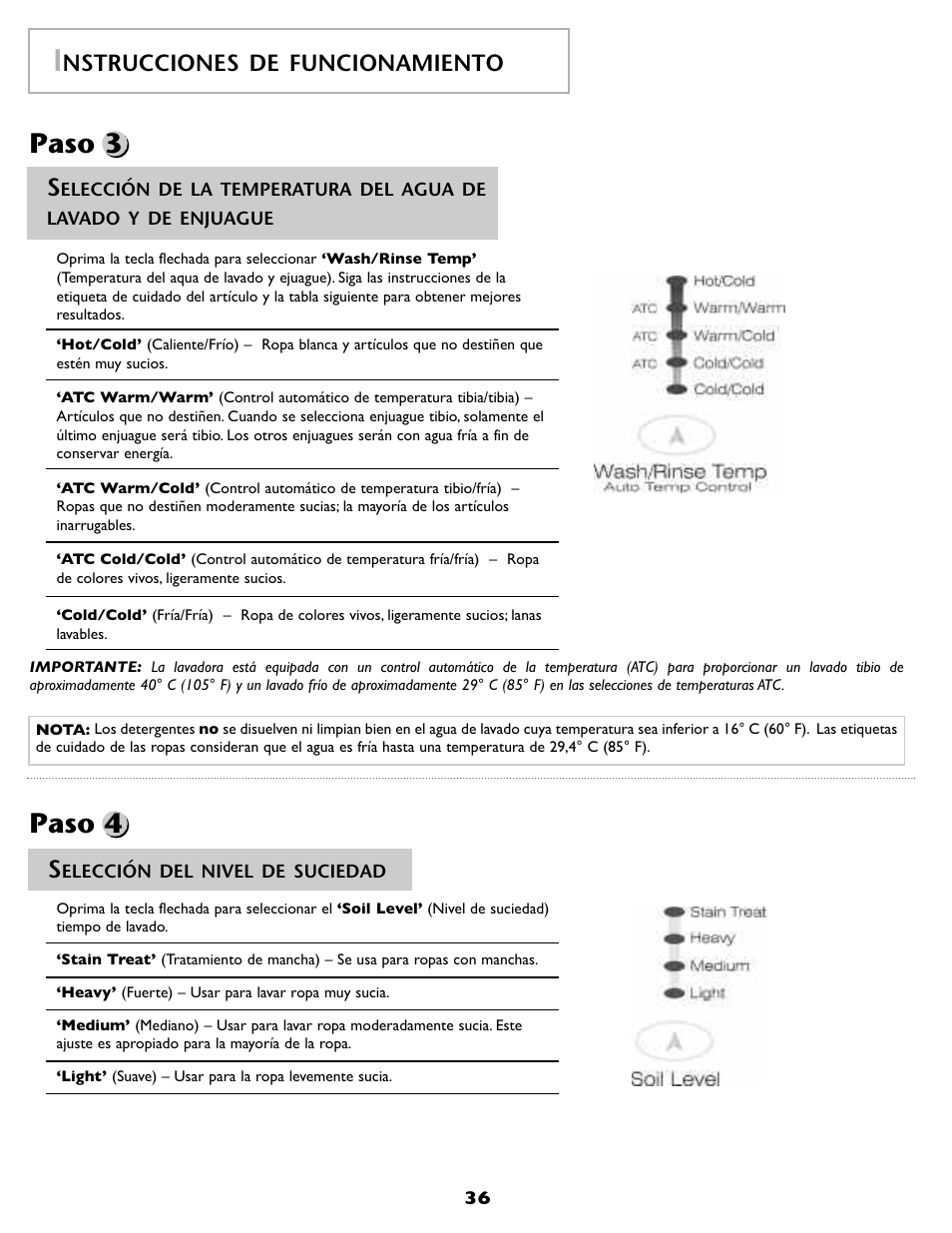 Paso 3 paso 4, Nstrucciones de funcionamiento | Maytag FAV6800AWQ User Manual | Page 37 / 48