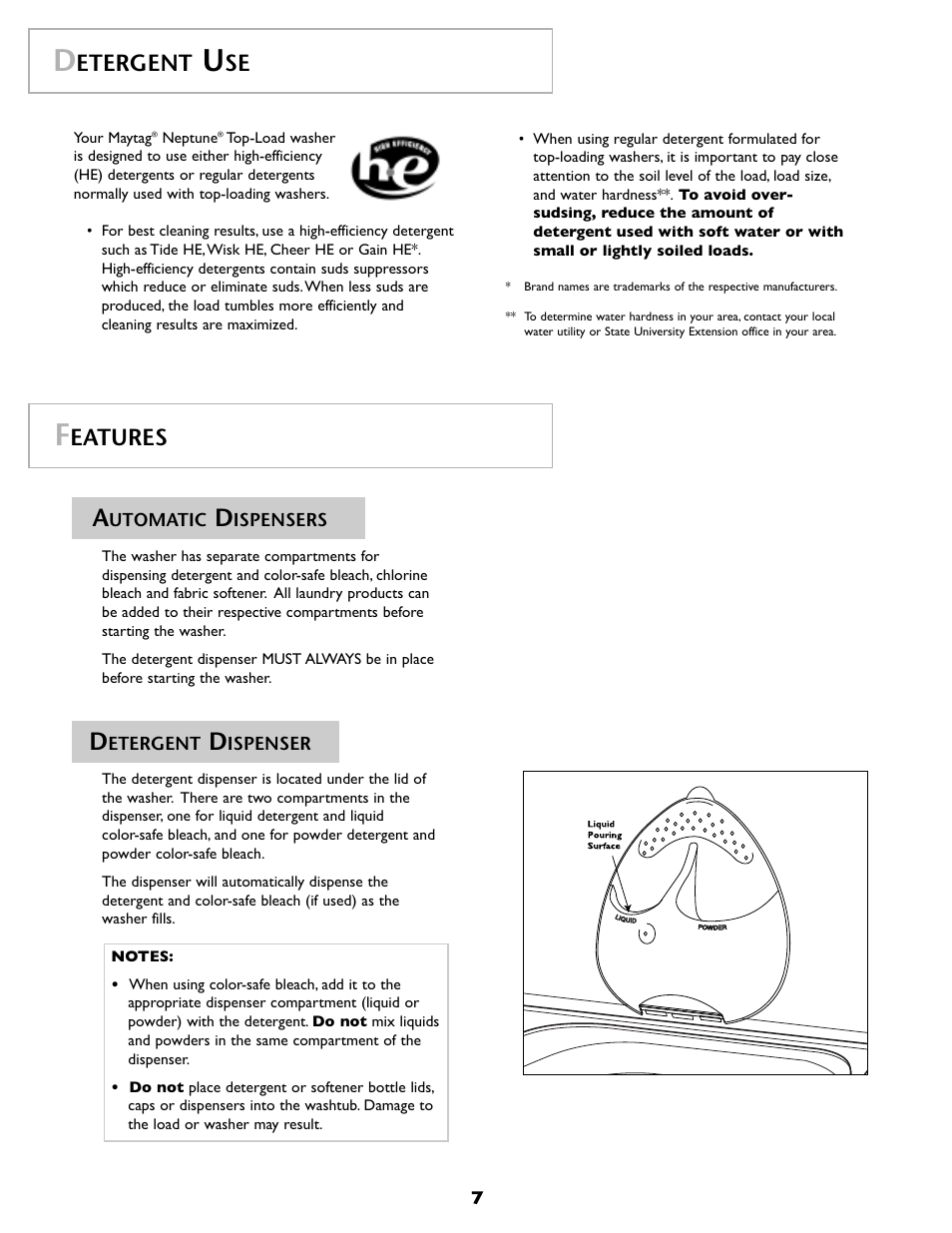 Etergent, Eatures | Maytag FAV6800AWQ User Manual | Page 8 / 48