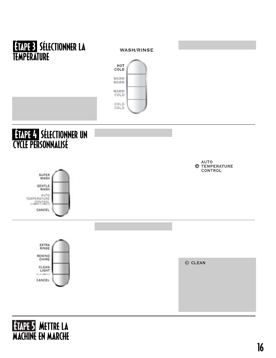 Étape 5 mettre la machine en marche, Étape 3 sélectionner la température, Étape 4 sélectionner un cycle personnalisé | Maytag MAV8600AWW User Manual | Page 17 / 36