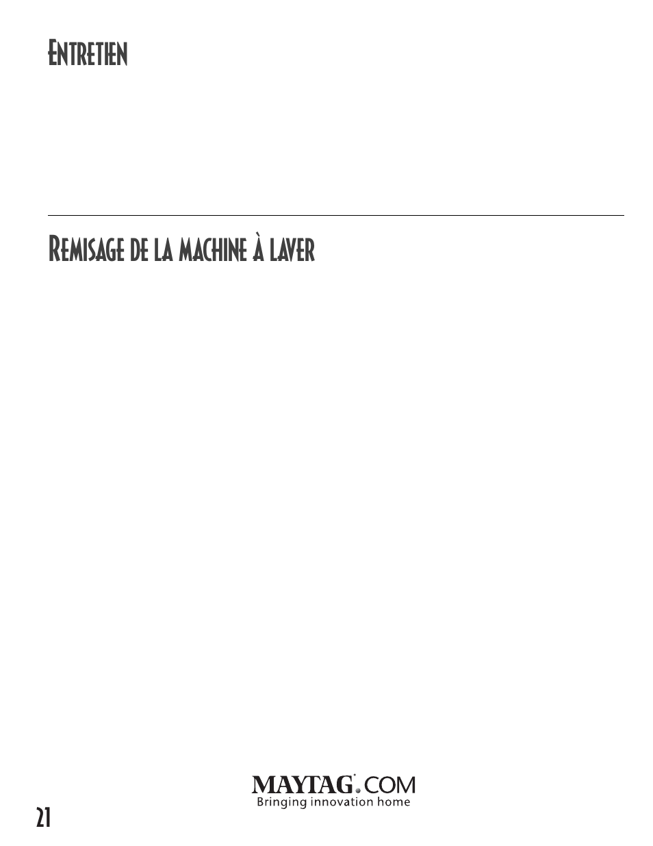 Ntretien, Emisage de la machine à laver | Maytag MAV8600AWW User Manual | Page 22 / 36