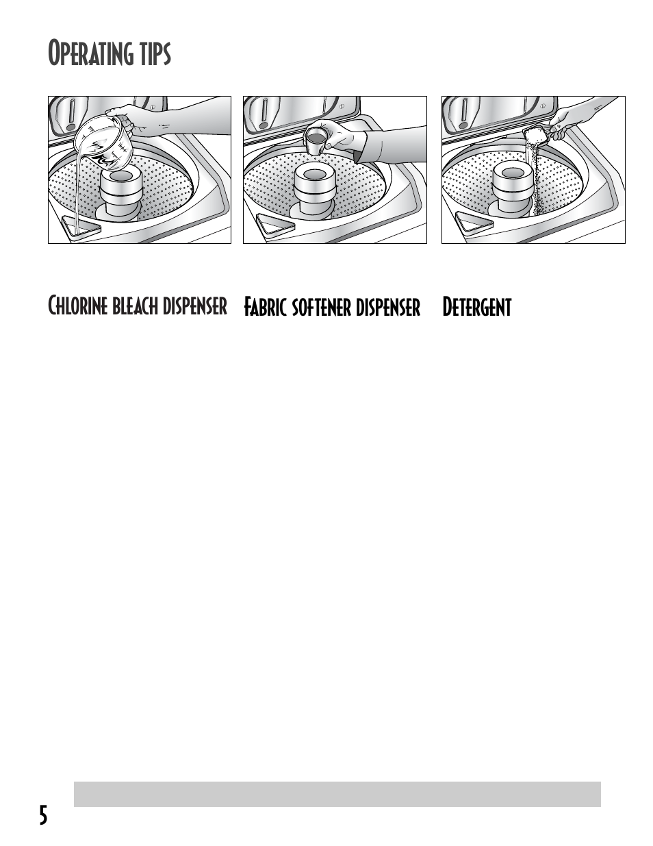 Perating tips, Chlorine bleach dispenser, Fabric softener dispenser | Detergent | Maytag MAV8600AWW User Manual | Page 6 / 36