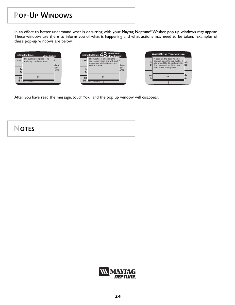 Otes, Indows | Maytag MAH7500AWQ User Manual | Page 25 / 80