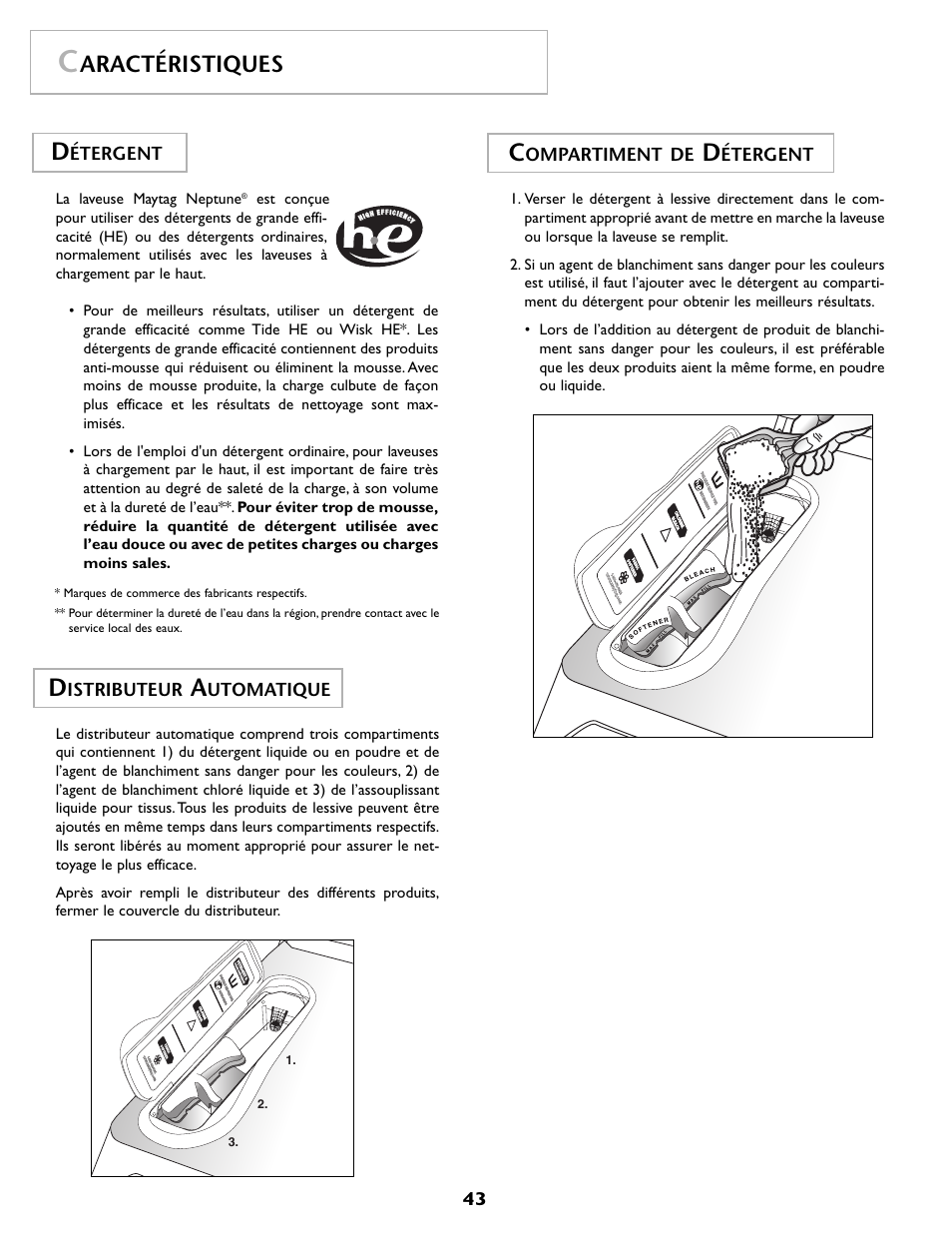 Aractéristiques, Étergent, Istributeur | Utomatique, Ompartiment de | Maytag MAH7500AWQ User Manual | Page 44 / 80