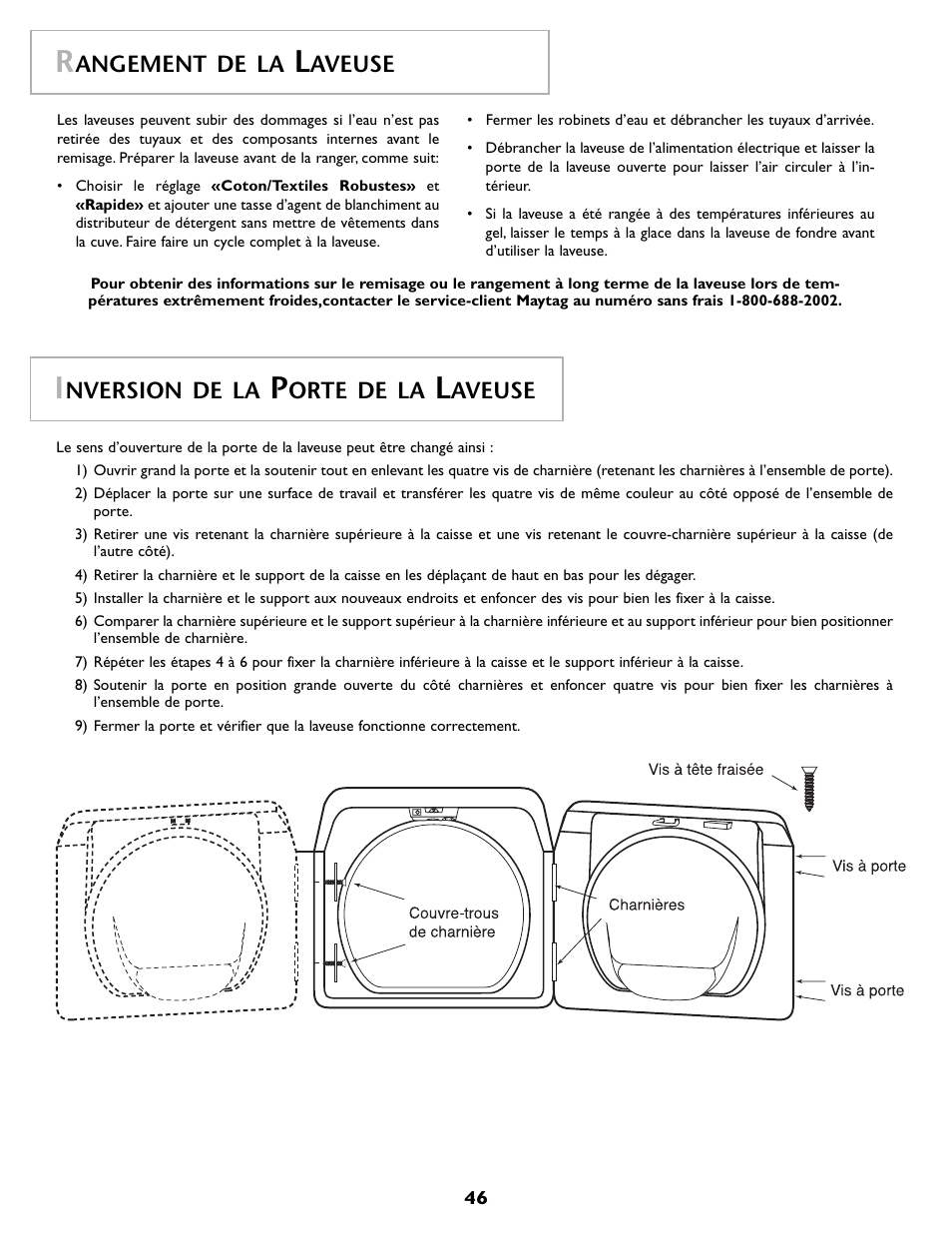 Angement de la, Aveuse, Nversion de la | Orte de la | Maytag MAH7500AWQ User Manual | Page 47 / 80