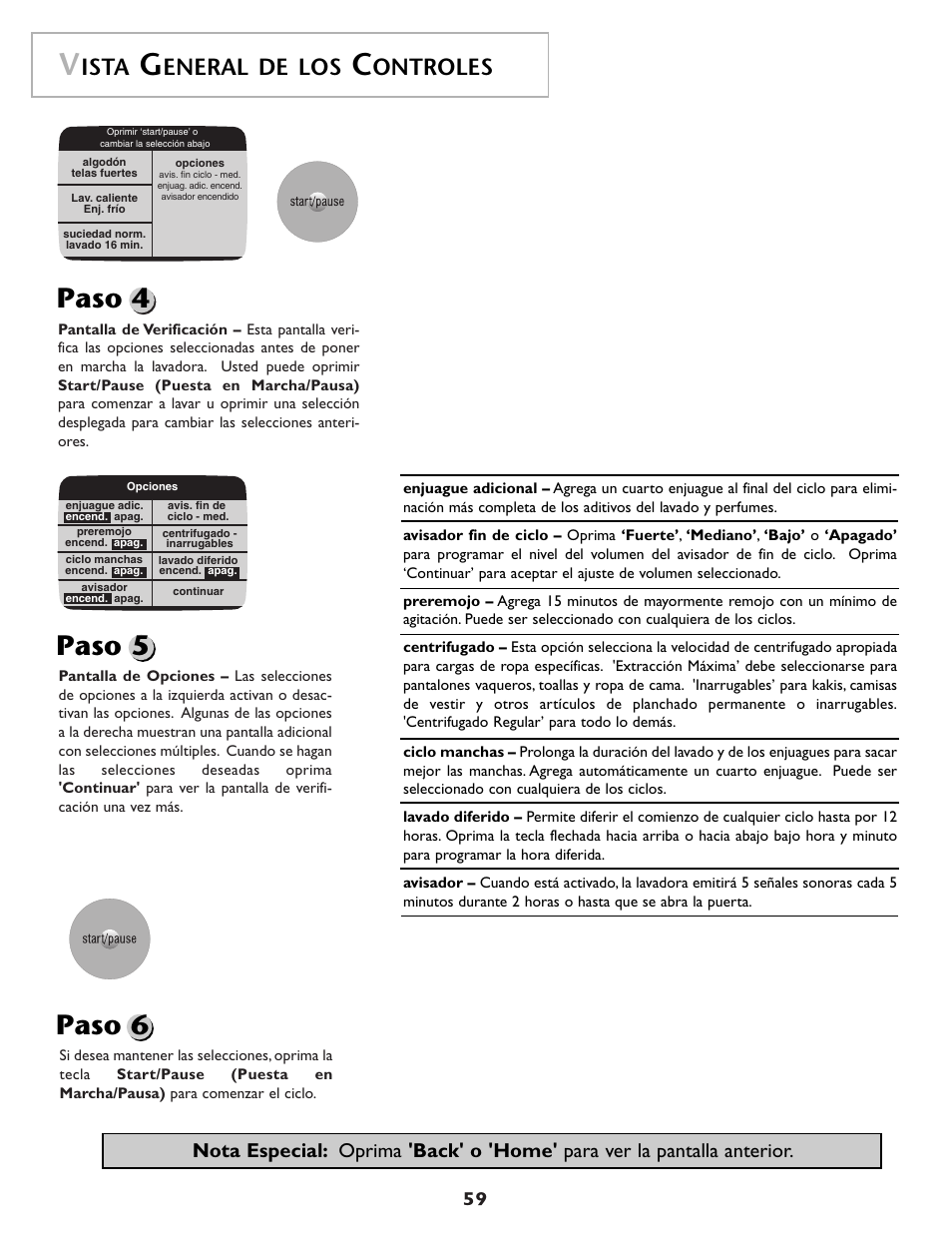 Paso 4 paso 5 paso 6, Ista, Eneral de los | Ontroles | Maytag MAH7500AWQ User Manual | Page 60 / 80