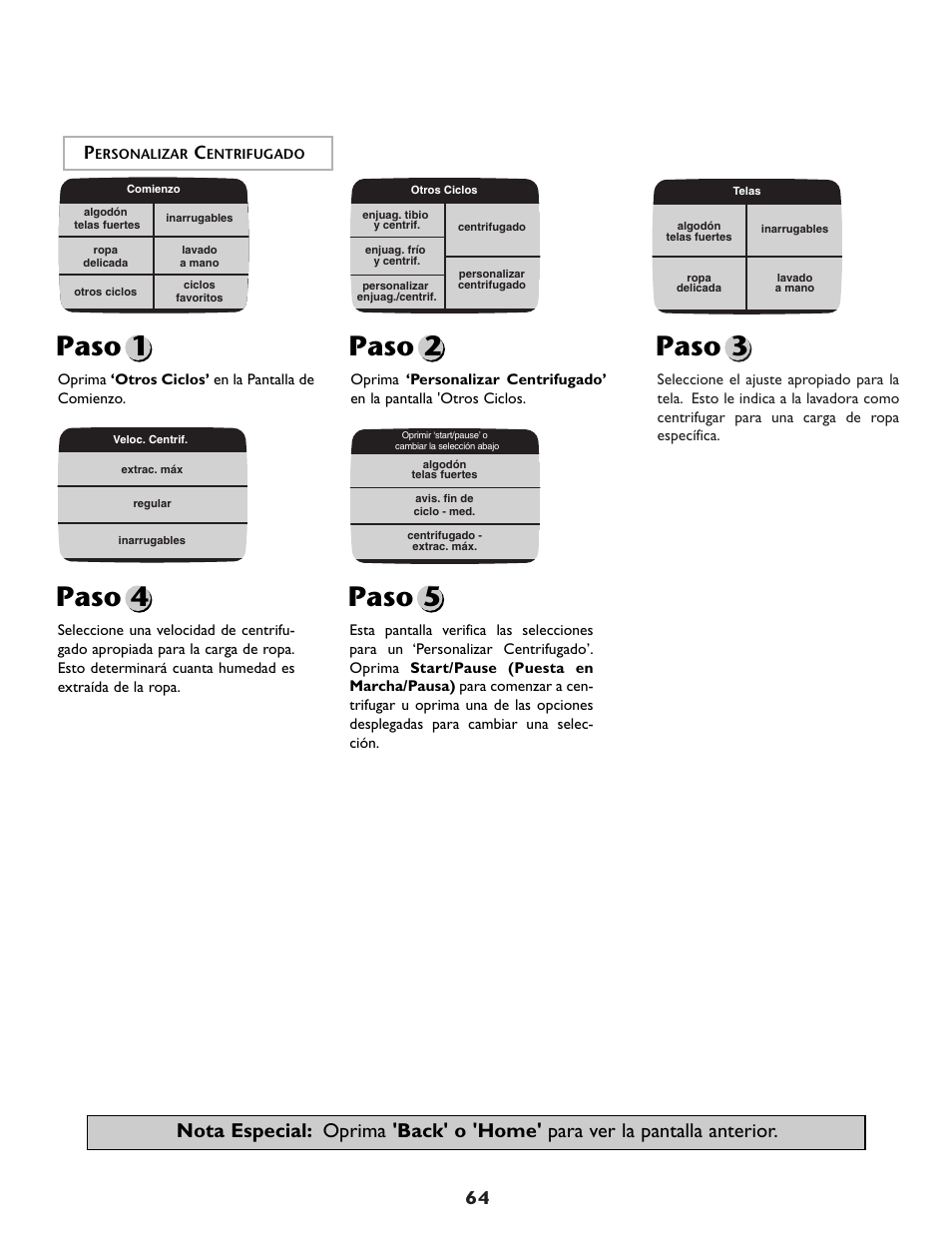 Paso 3, Paso 4, Paso 5 | Paso 1, Paso 2 | Maytag MAH7500AWQ User Manual | Page 65 / 80
