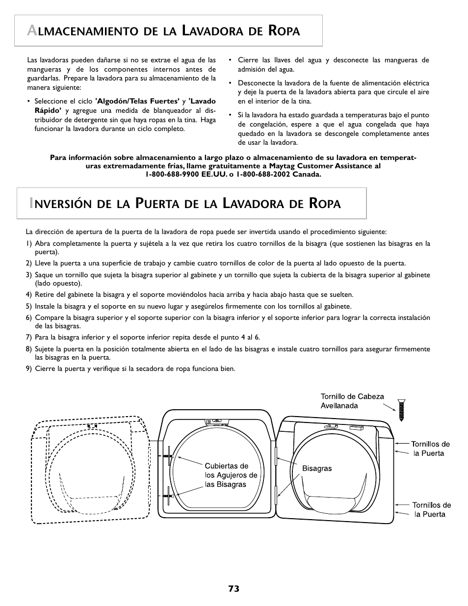 Lmacenamiento de la, Avadora de, Nversión de la | Uerta de la | Maytag MAH7500AWQ User Manual | Page 74 / 80