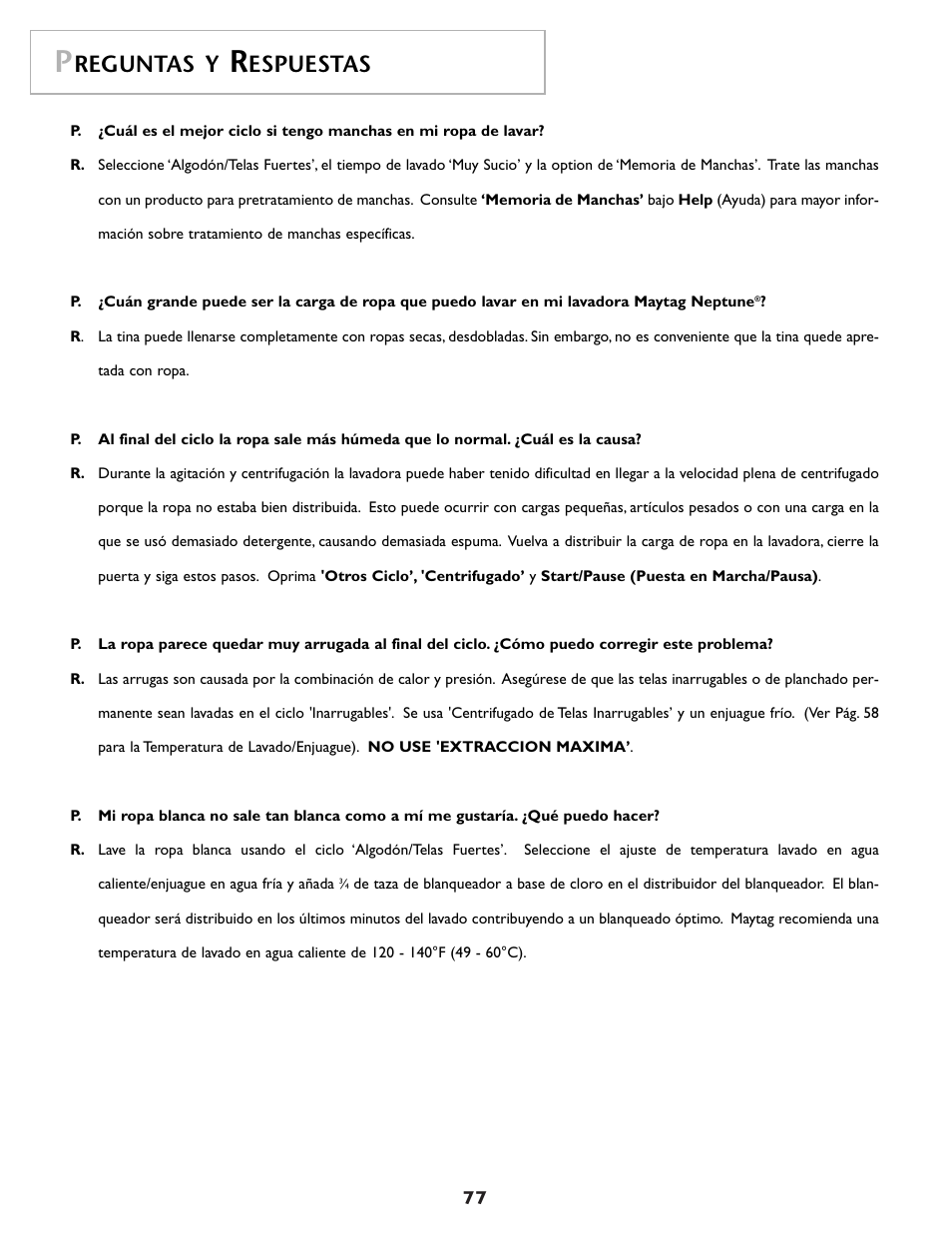 Reguntas y, Espuestas | Maytag MAH7500AWQ User Manual | Page 78 / 80