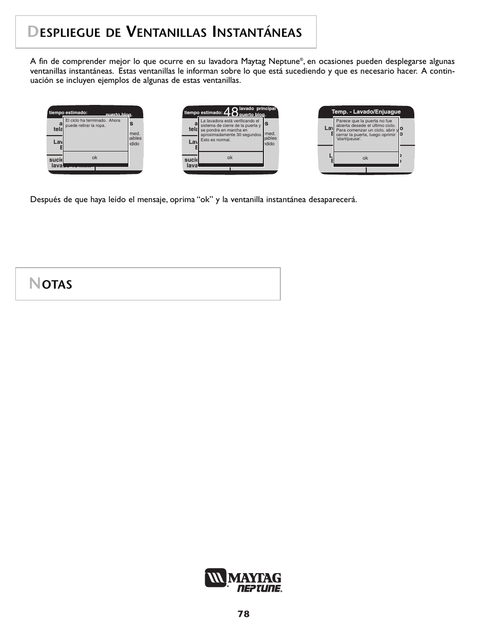 Espliegue de, Entanillas, Nstantáneas | Otas | Maytag MAH7500AWQ User Manual | Page 79 / 80