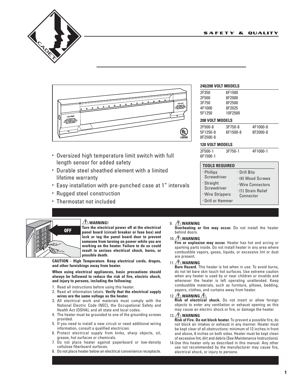 Cadet 5F1250-8 User Manual | 12 pages