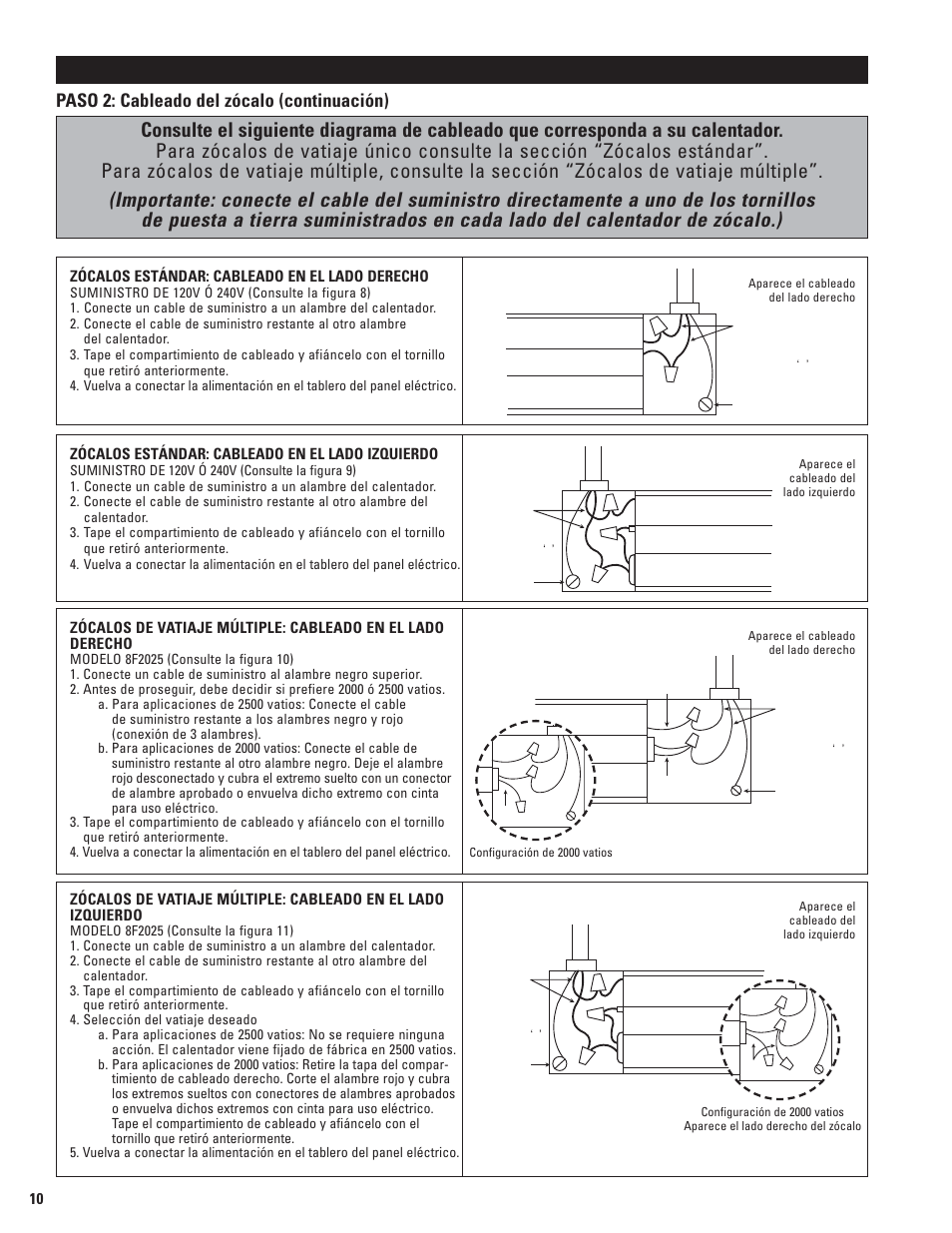 Instrucciones para la instalación, Paso 2: cableado del zócalo (continuación) | Cadet 5F1250-8 User Manual | Page 10 / 12