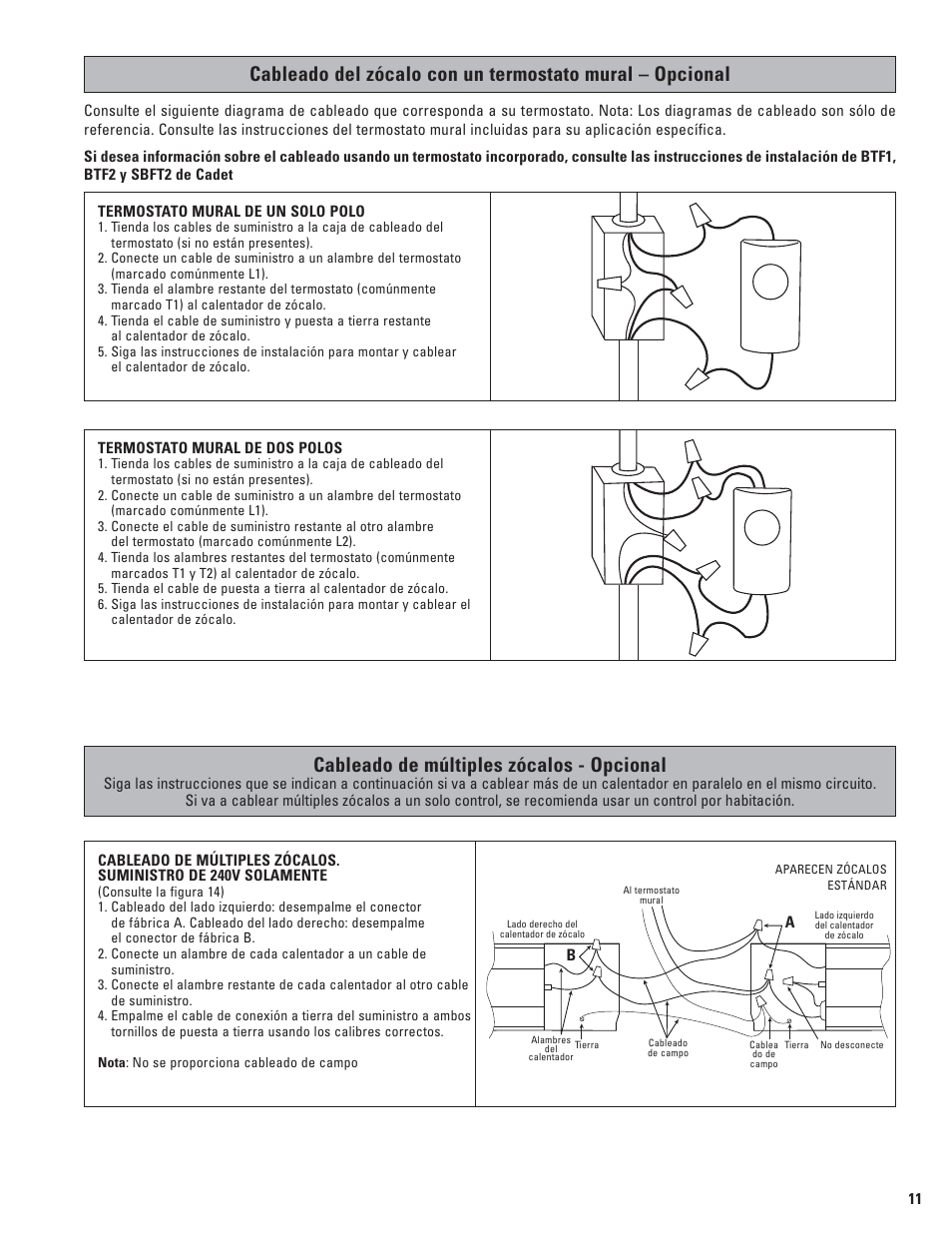 Cableado de múltiples zócalos - opcional | Cadet 5F1250-8 User Manual | Page 11 / 12