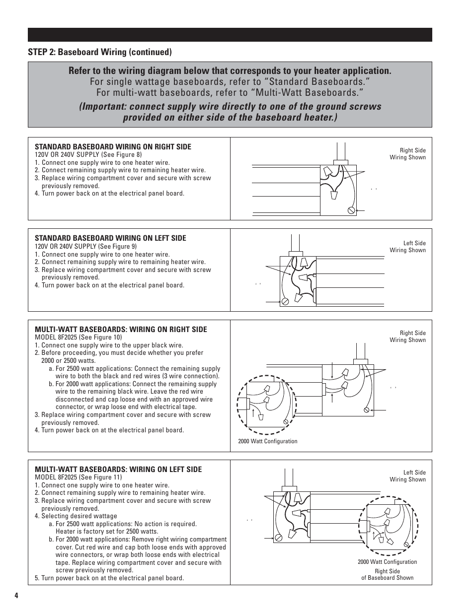 Installation instructions, Step 2: baseboard wiring (continued) | Cadet 5F1250-8 User Manual | Page 4 / 12
