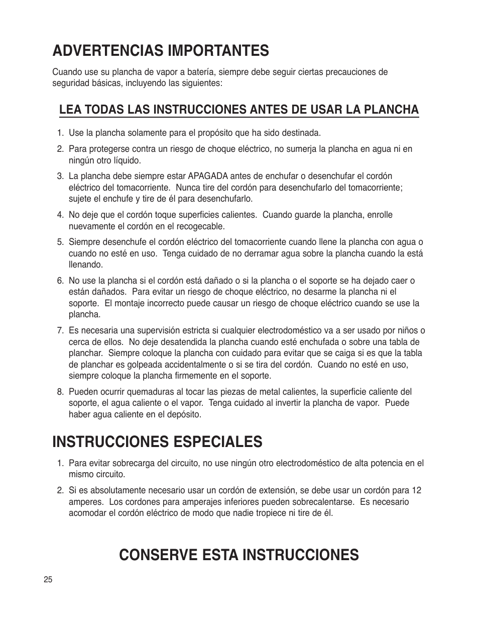 Advertencias importantes, Instrucciones especiales, Conserve esta instrucciones | Maytag MLI7000AAW User Manual | Page 26 / 36