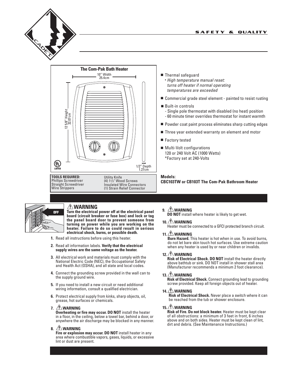 Cadet CB103T User Manual | 11 pages