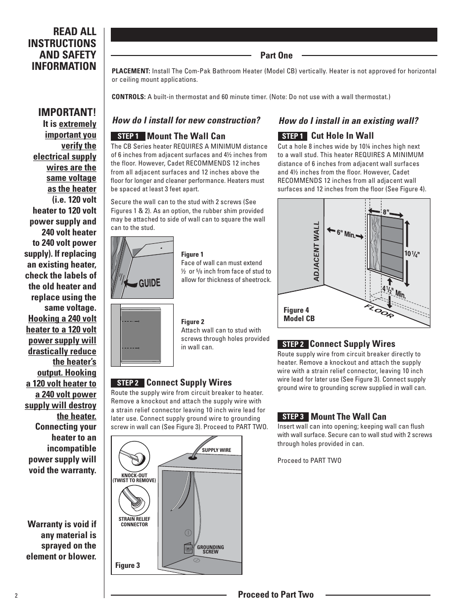 Installation instructions | Cadet CB103T User Manual | Page 2 / 11