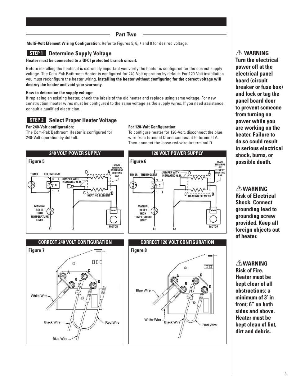 Installation instructions, Part two, Determine supply voltage | Select proper heater voltage | Cadet CB103T User Manual | Page 3 / 11