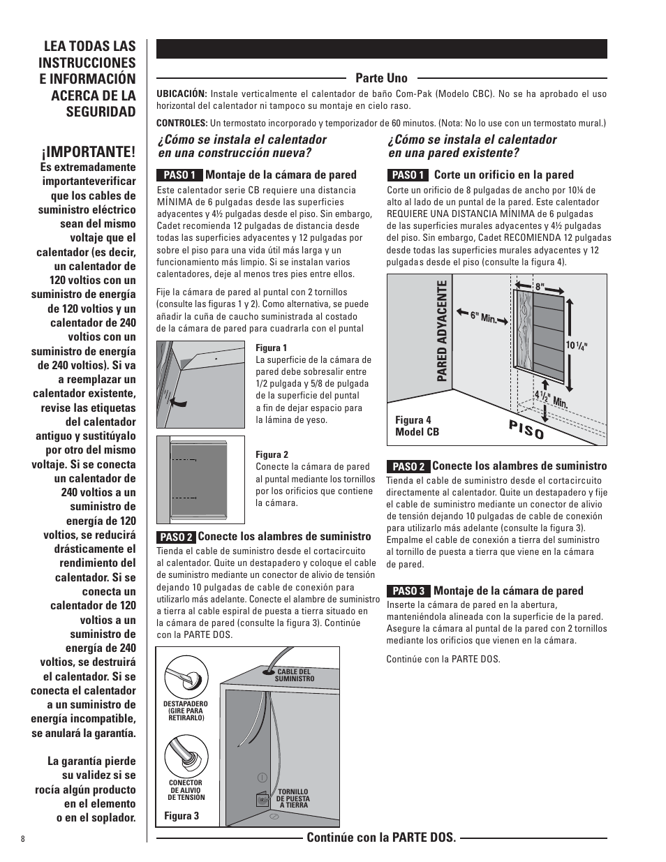 Guía, Instrucciones para la instalación, Importante | Cadet CB103T User Manual | Page 7 / 11