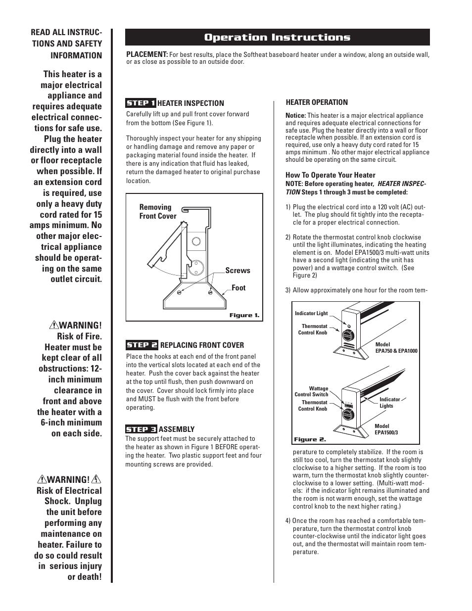 Operation instructions | Cadet EPA750 User Manual | Page 2 / 8