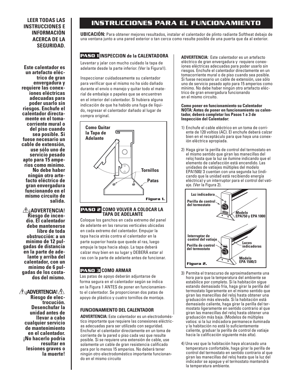 Instrucciones para el funcionamiento | Cadet EPA750 User Manual | Page 6 / 8