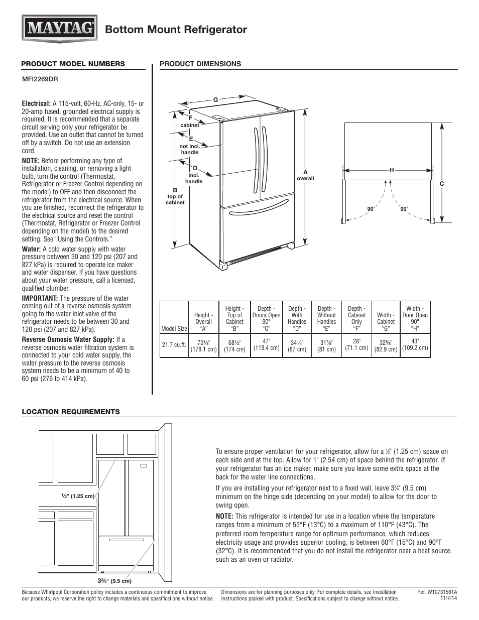 Maytag MFI2269DRM Dimension Guide User Manual | 1 page