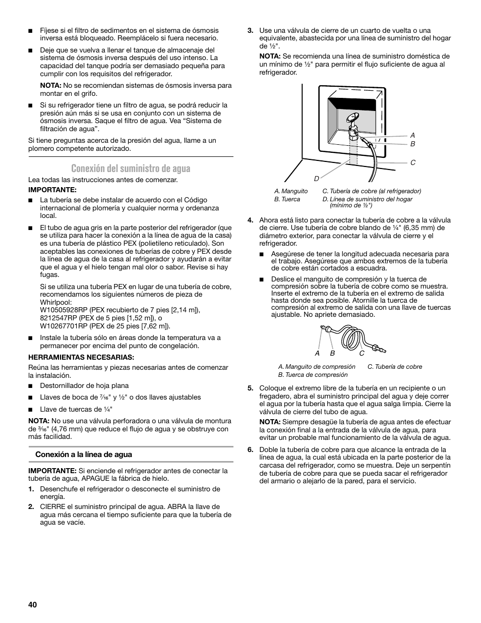 Conexión del suministro de agua | Maytag MFX2876DRM User Manual | Page 40 / 100