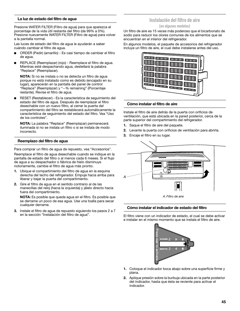 Instalación del filtro de aire | Maytag MFX2876DRM User Manual | Page 45 / 100