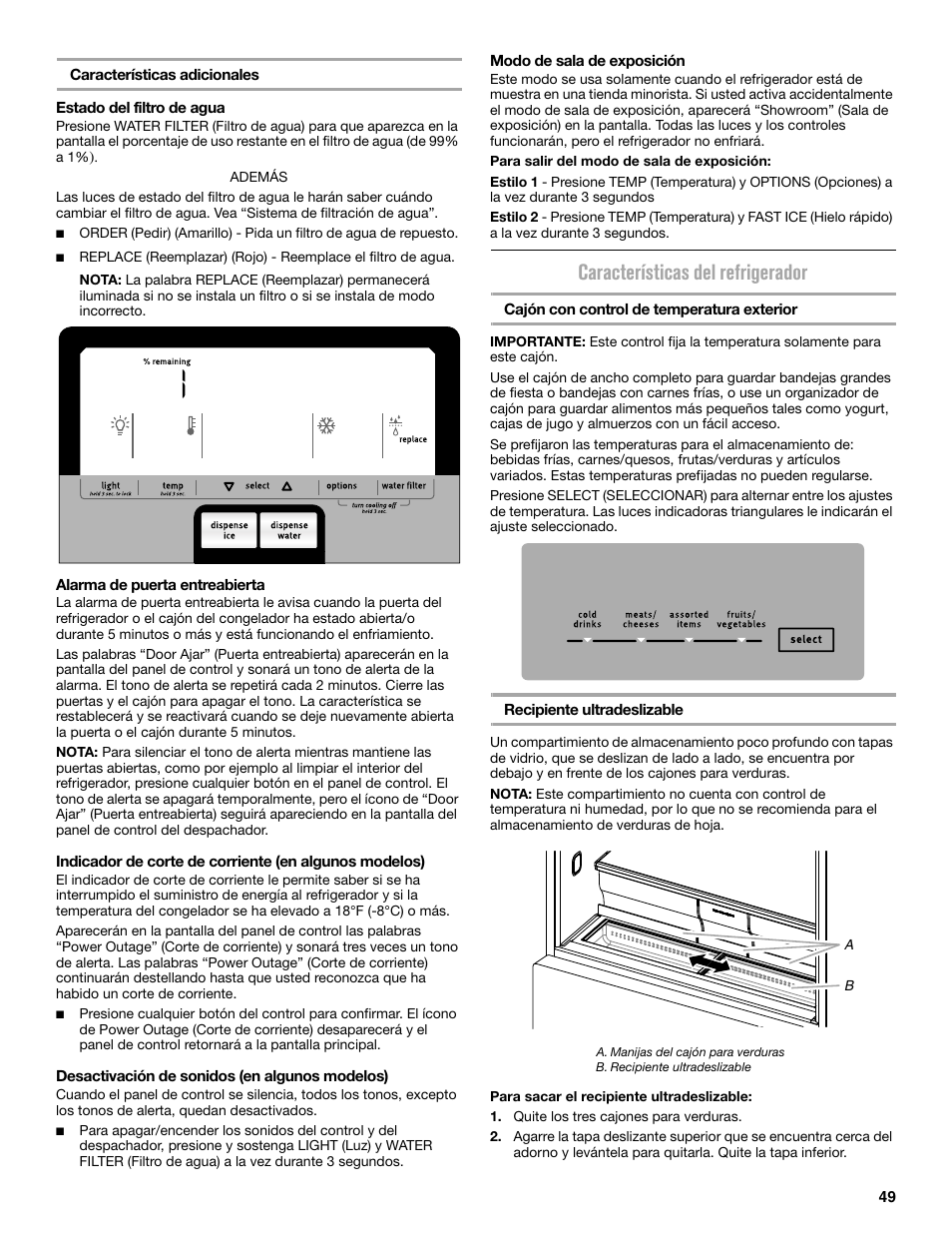 Características del refrigerador | Maytag MFX2876DRM User Manual | Page 49 / 100