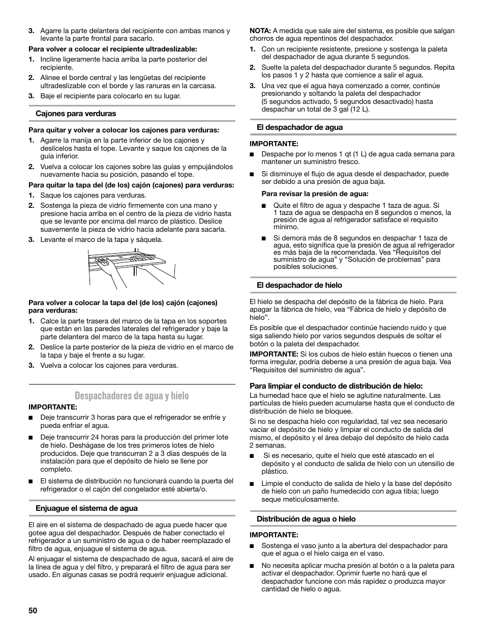Despachadores de agua y hielo | Maytag MFX2876DRM User Manual | Page 50 / 100