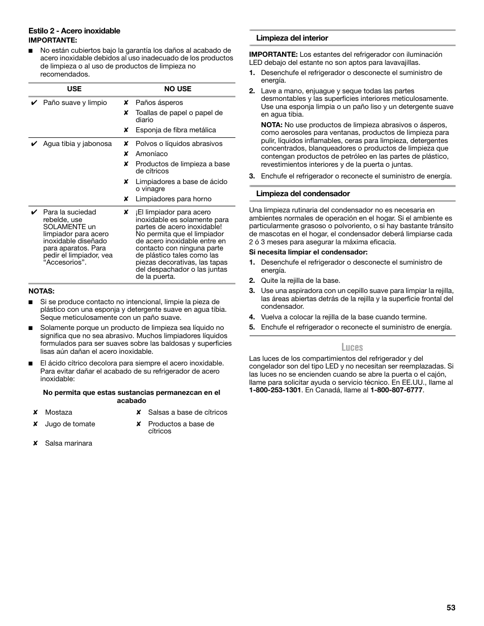 Luces | Maytag MFX2876DRM User Manual | Page 53 / 100