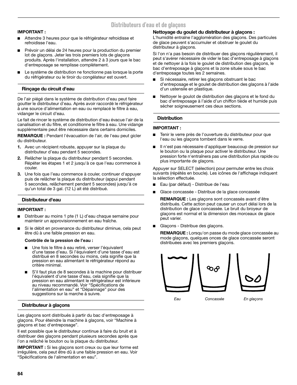 Distributeurs d'eau et de glaçons | Maytag MFX2876DRM User Manual | Page 84 / 100