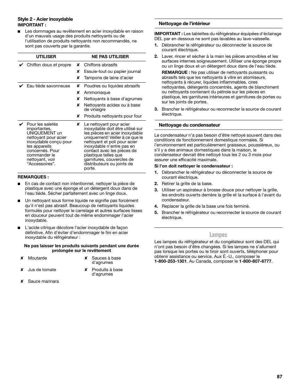 Lampes | Maytag MFX2876DRM User Manual | Page 87 / 100