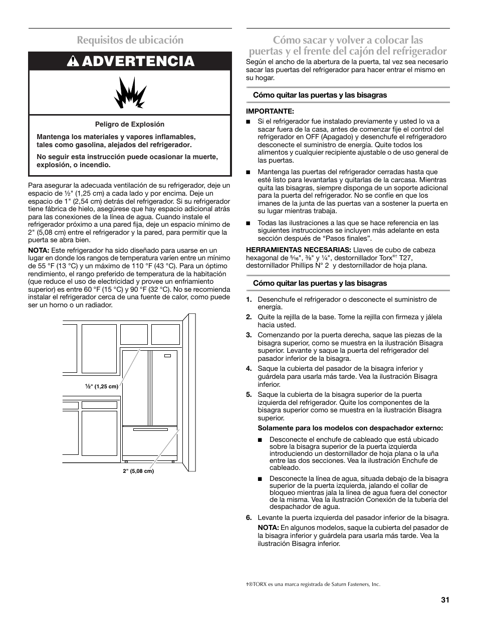 Advertencia, Requisitos de ubicación | Maytag MFF2055DRM User Manual | Page 31 / 88