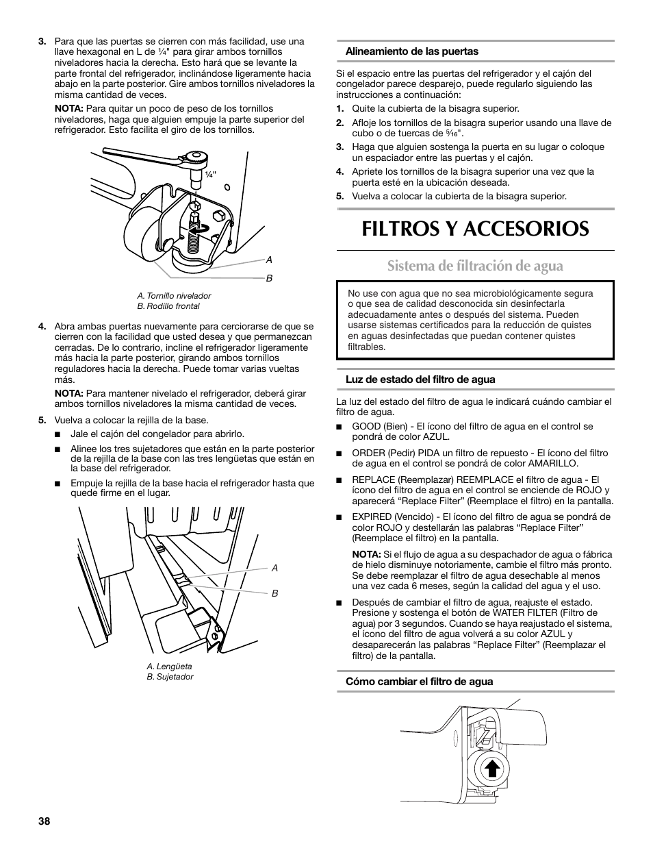Filtros y accesorios, Sistema de filtración de agua | Maytag MFF2055DRM User Manual | Page 38 / 88