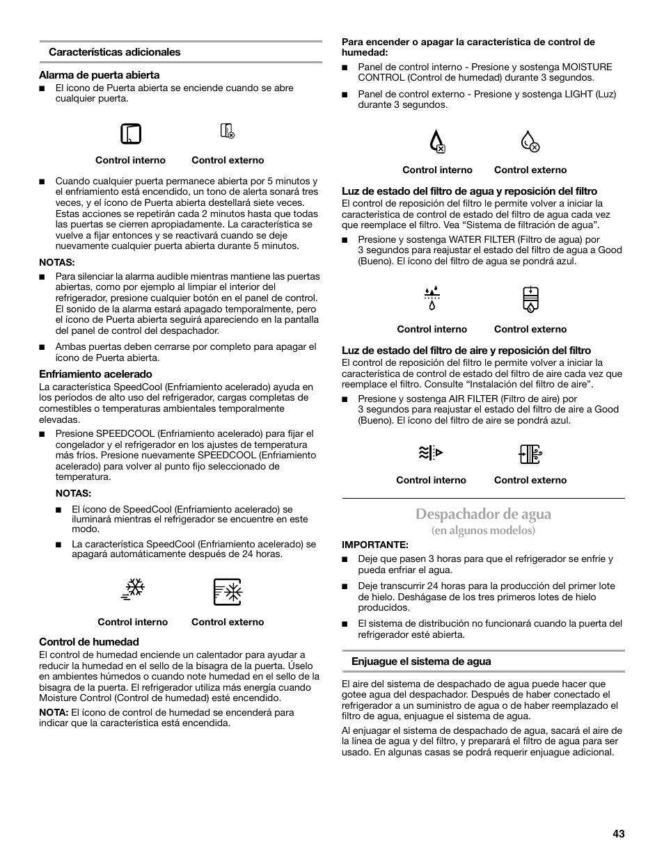 Despachador de agua, En algunos modelos) | Maytag MFF2055DRM User Manual | Page 43 / 88