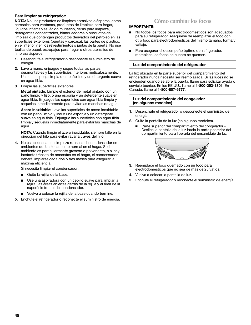 Cómo cambiar los focos | Maytag MFF2055DRM User Manual | Page 48 / 88
