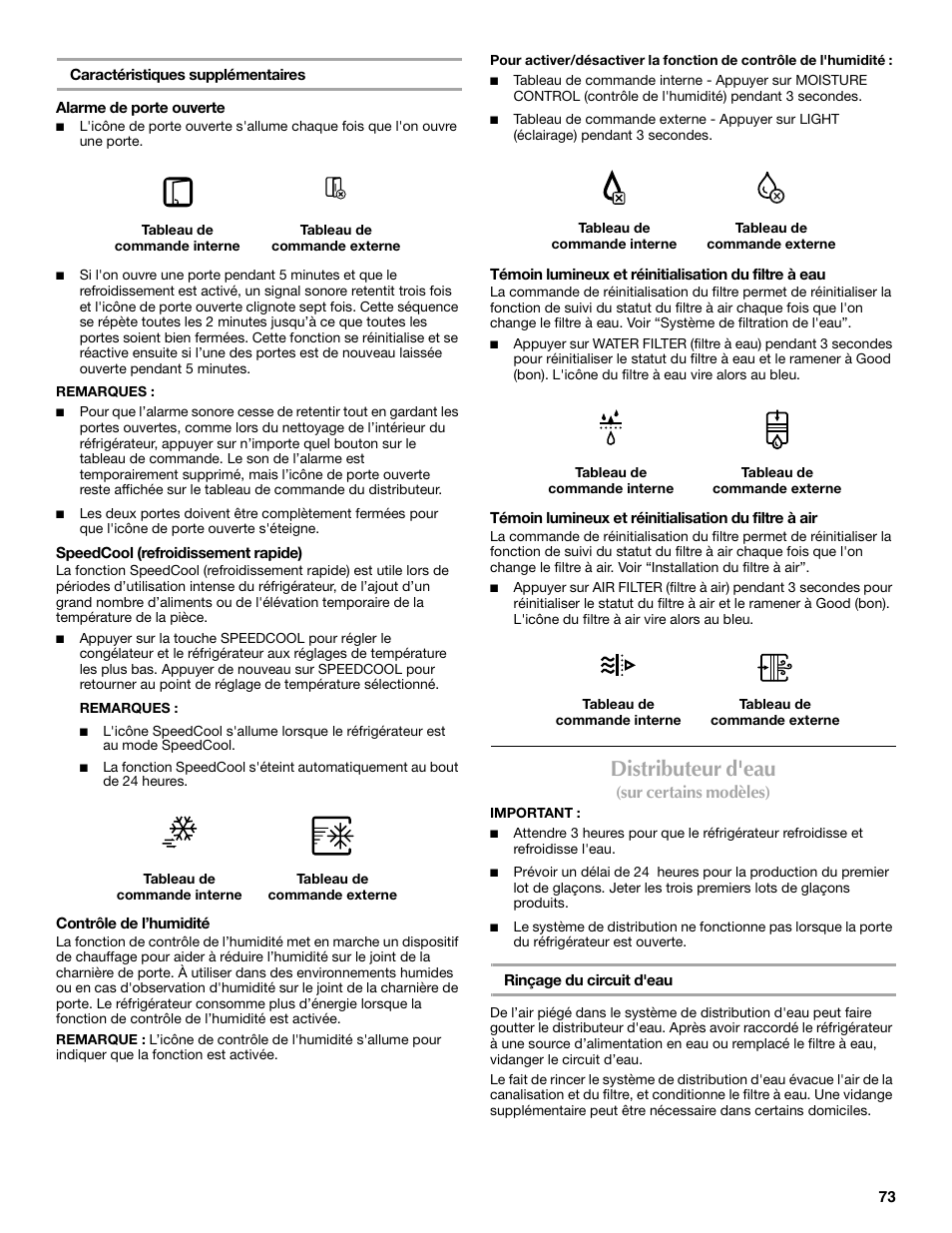 Distributeur d'eau, Sur certains modèles) | Maytag MFF2055DRM User Manual | Page 73 / 88