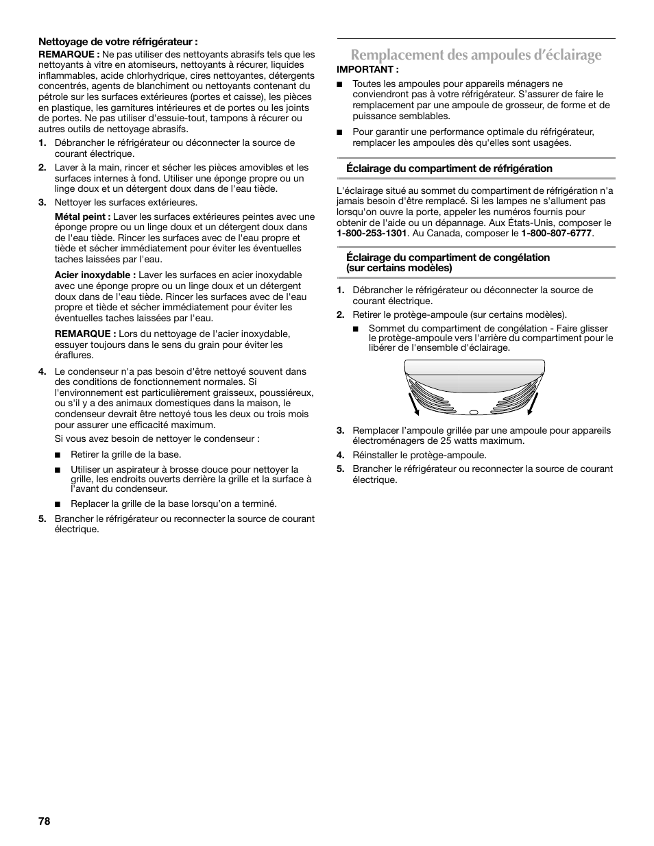 Remplacement des ampoules d’éclairage | Maytag MFF2055DRM User Manual | Page 78 / 88