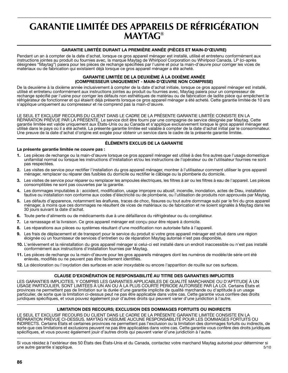 Maytag MFF2055DRM User Manual | Page 86 / 88