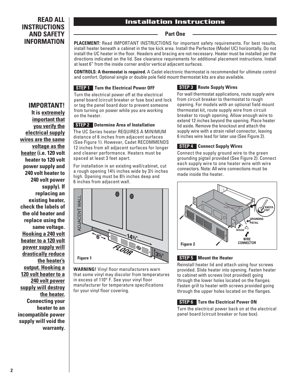 Installation instructions | Cadet THE PERFECTOE UC102 User Manual | Page 2 / 8