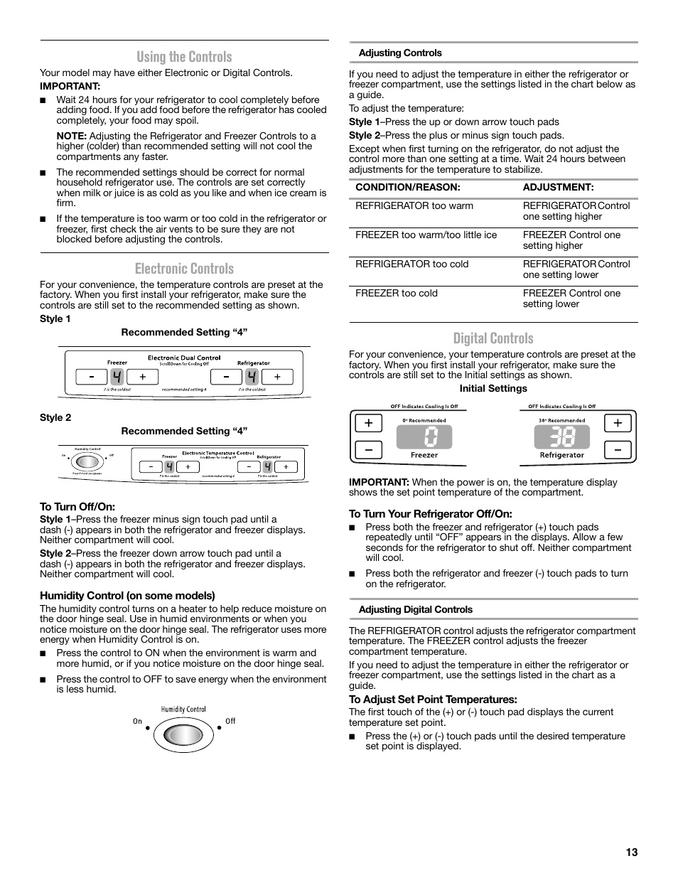 Using the controls, Electronic controls, Digital controls | Maytag MFC2062DEM User Manual | Page 13 / 72