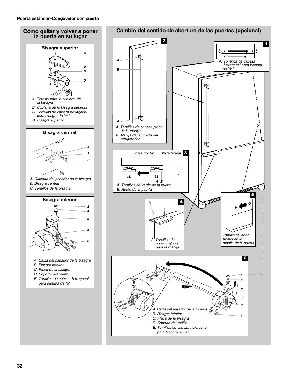 Cómo quitar y volver a poner la puerta en su lugar | Maytag MFC2062DEM User Manual | Page 32 / 72