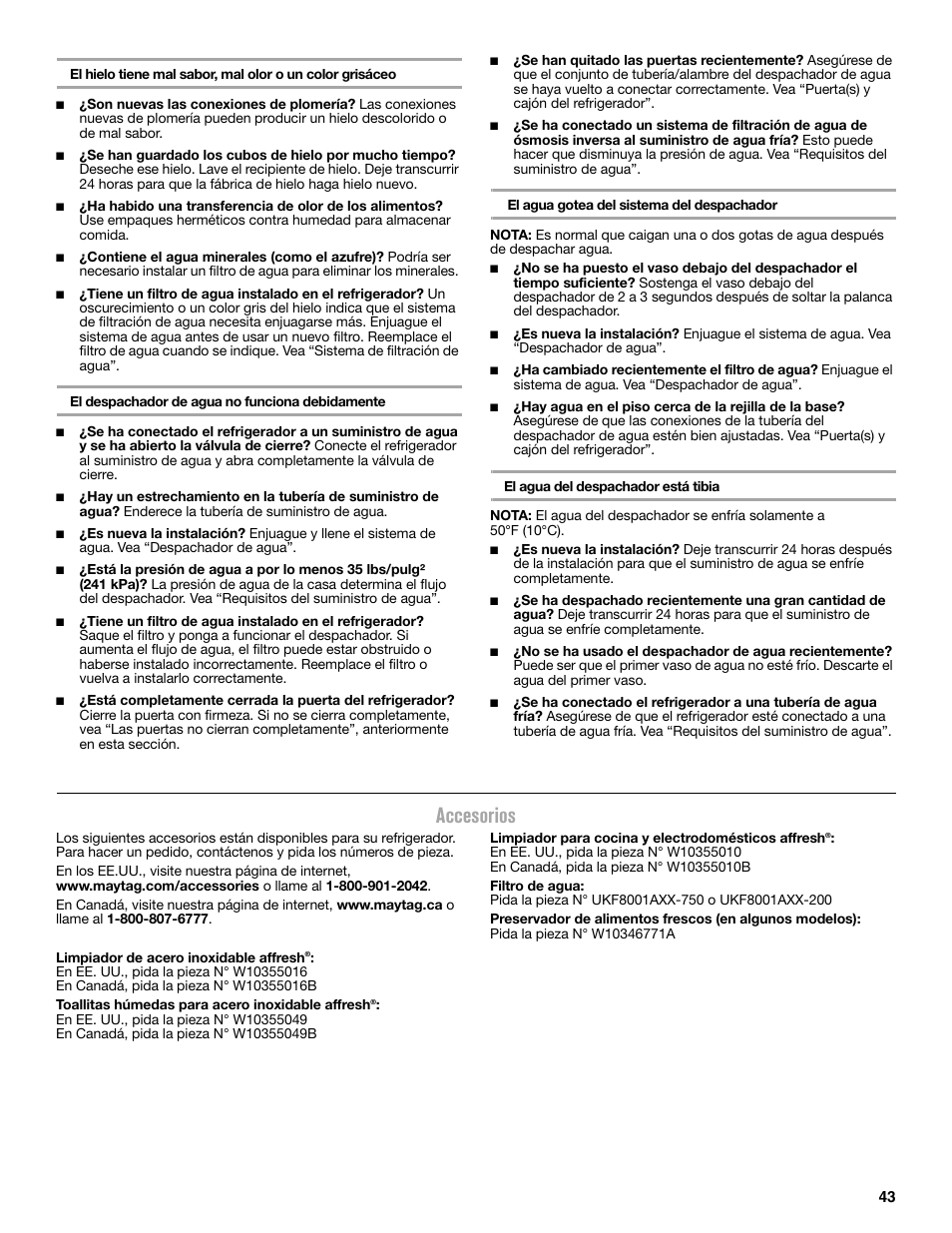 Accesorios | Maytag MFC2062DEM User Manual | Page 43 / 72