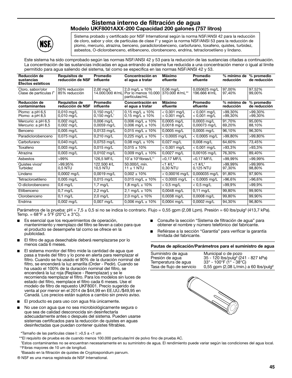 Sistema interno de filtración de agua | Maytag MFC2062DEM User Manual | Page 45 / 72