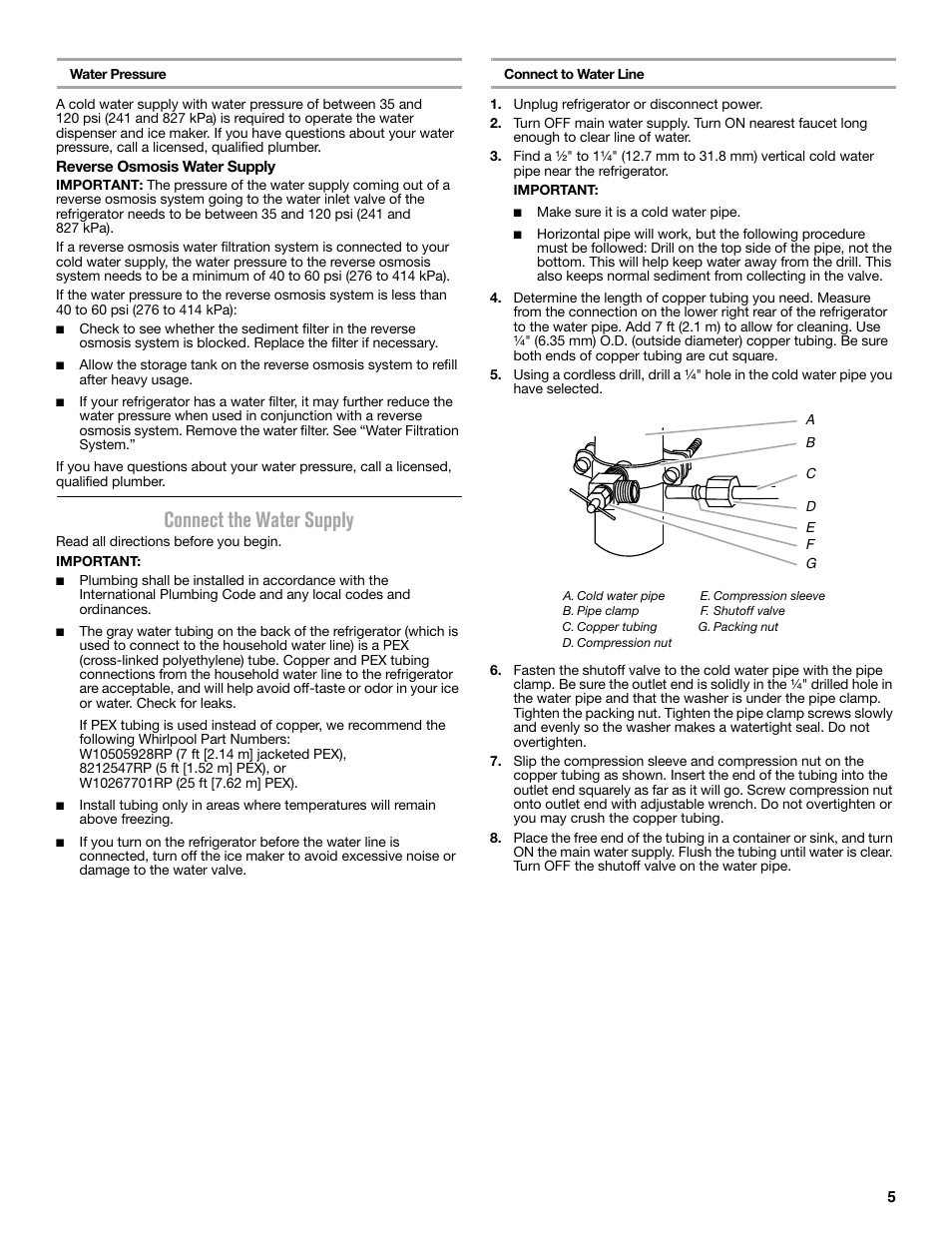 Connect the water supply | Maytag MFC2062DEM User Manual | Page 5 / 72