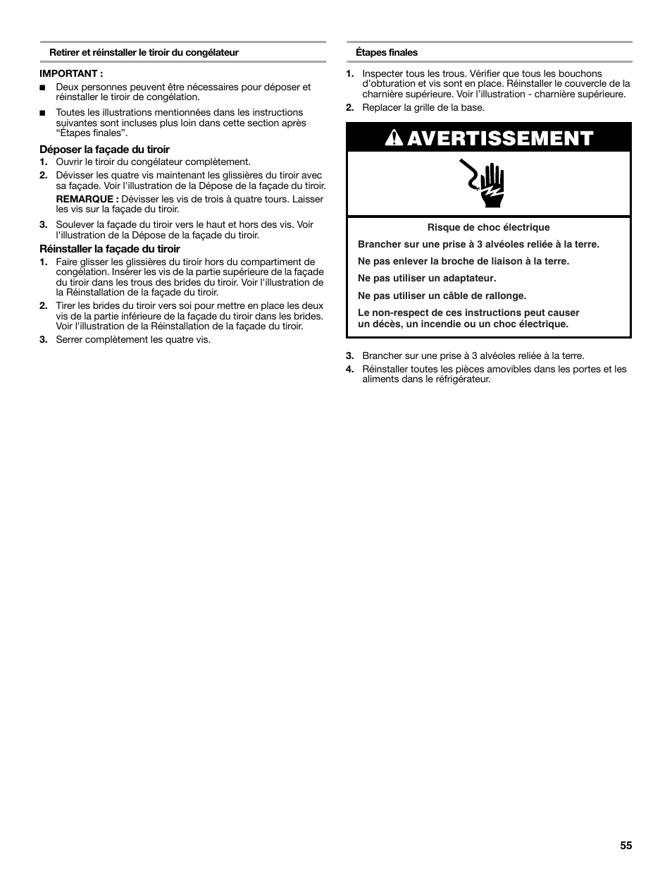 Avertissement | Maytag MFC2062DEM User Manual | Page 55 / 72